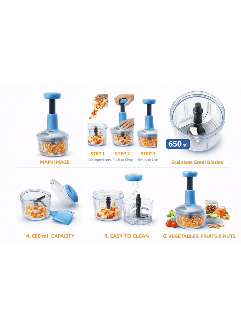 Impex Push Chopper – 650ml Manual Vegetable & Fruit Mincer - Image 2